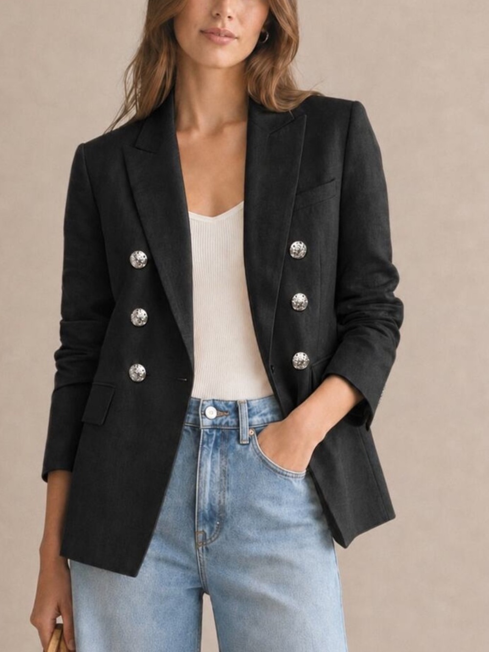 $795 VERONICA BEARD Black linen Iconic MILLER Dickey Jacket silver Buttons sz 2